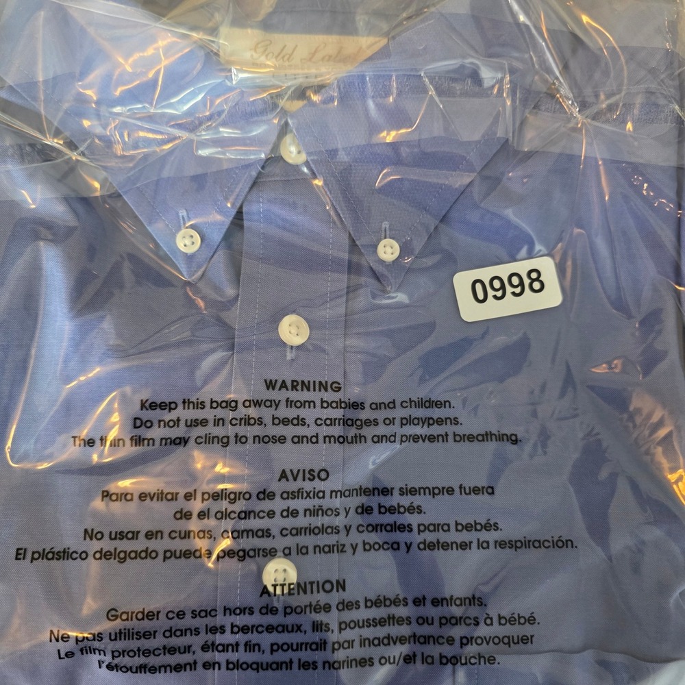 Roundtree & Yorke Button Down Shirt Mens 17 35 Blue Gold Label Fitted Non-Iron - Picture 10 of 10
